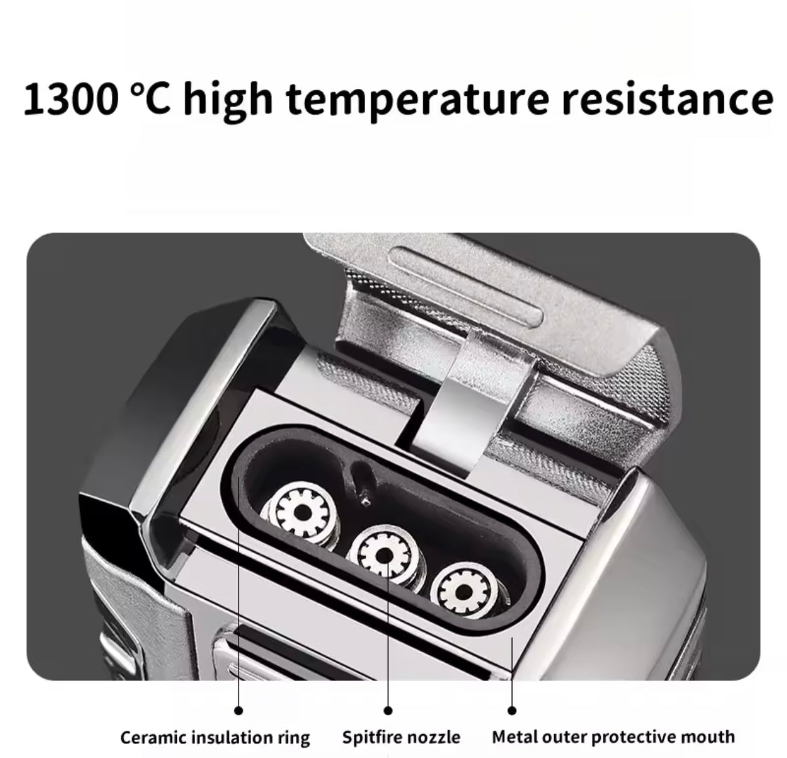 Three Flame Butane Gas Lighter, Refillable Fancy Jetflame Cigar Lighter, Wind Proof Smoking Gadget Three Flame Butane Gas Lighter, Refillable Fancy Jetflame Cigar Lighter, Wind Proof Smoking Gadget